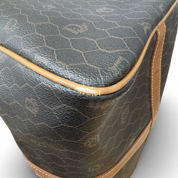 Christian Dior Monogram Honeycomb Boston Bag Purse Duffel Black Brown Leather - Picture 11 of 12